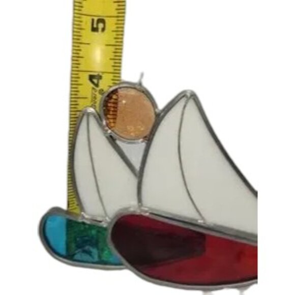Vintage Stained Glass Sailboat Suncatcher Ornament Lake Life - Picture 5 of 5